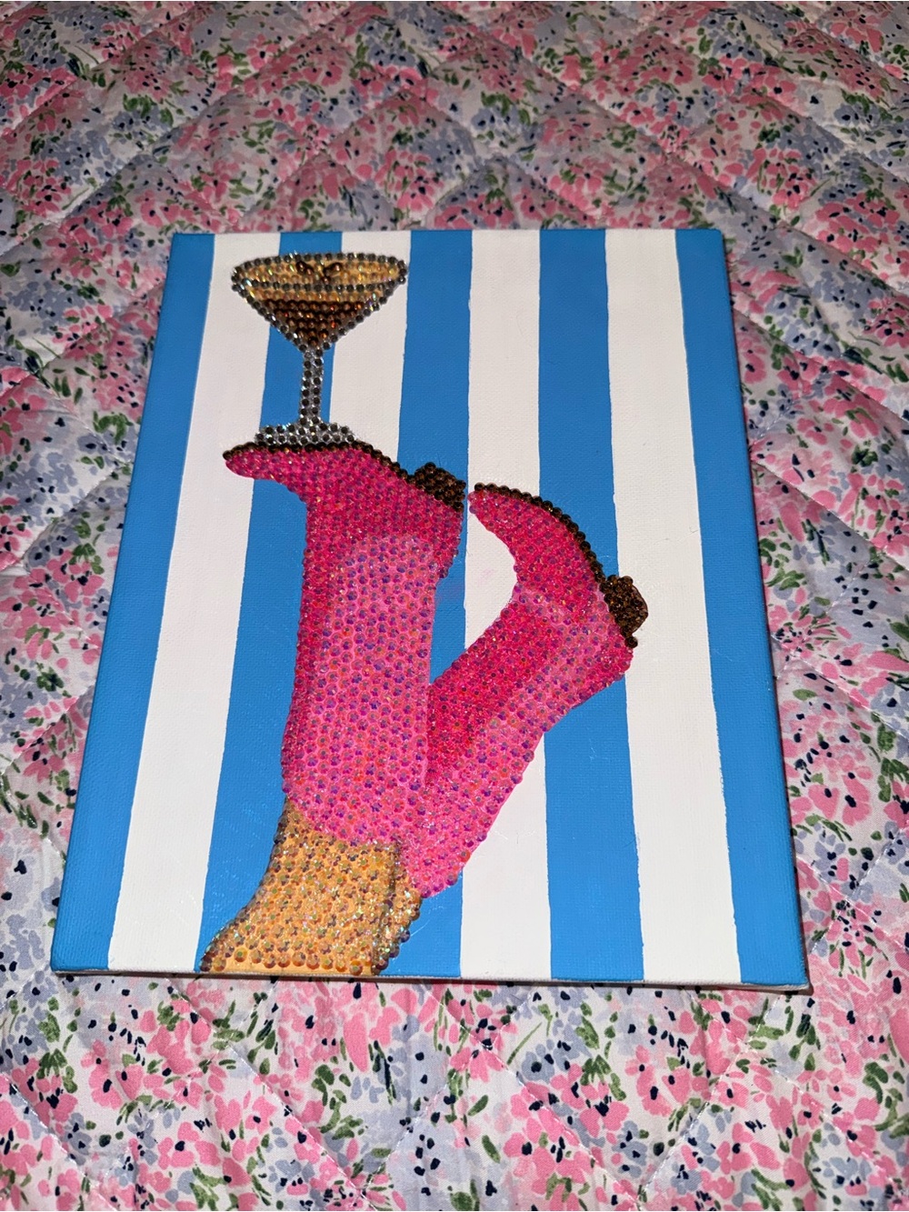 Pink Sequin Bedazzled Painting- Home Art